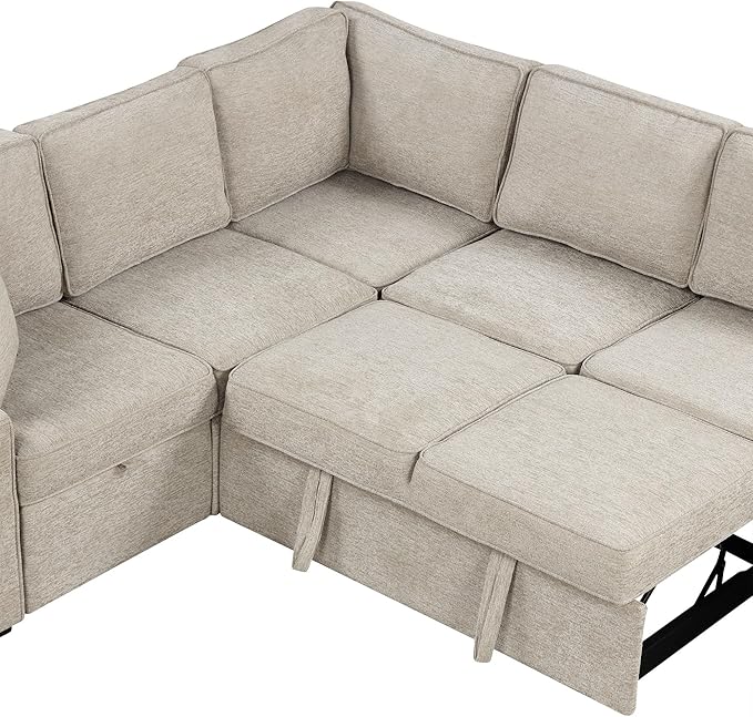 126" Extra Large Pull-Out Sofa Bed with Drop-Down Cup Holder Tables,L-Shaped Sectional Cozy Couch W/Charging Device,Convenient Sleeper Furniture Set for LivingRoom Apartment,Black Chenille