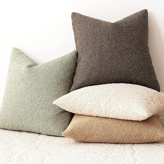 Foindtower Pack of 2 Textured Boucle Throw Pillow Covers Accent Solid Decorative Lumbar Pillow Cases Cozy Couch Cushion Case for Chair Sofa Bedroom Living Room Home Decor 12x20 Inch Dirty Sage Green