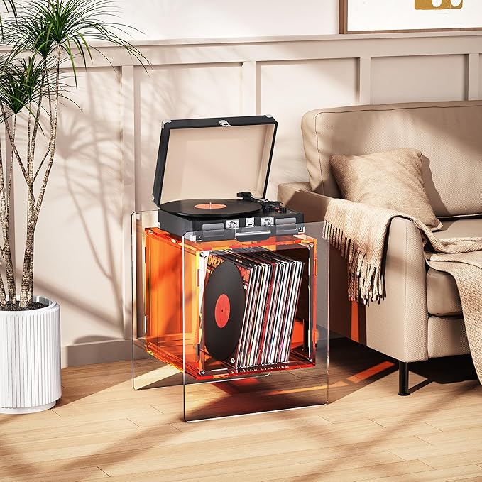 Acrylic Nightstand Colorful Bedside Table with Open Storage Shelf,Clear Side Table for Living Room (1, Orange)