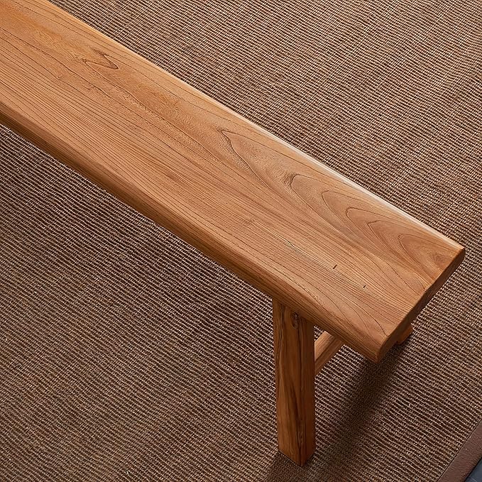 Farmhouse Wood Bench Indoor - 55.2Inch entryway Bench, Natural Solid Wood, Durable and Sturdy, Suitable for Dining Room, Bedroom, Porch and Other Narrow Spaces