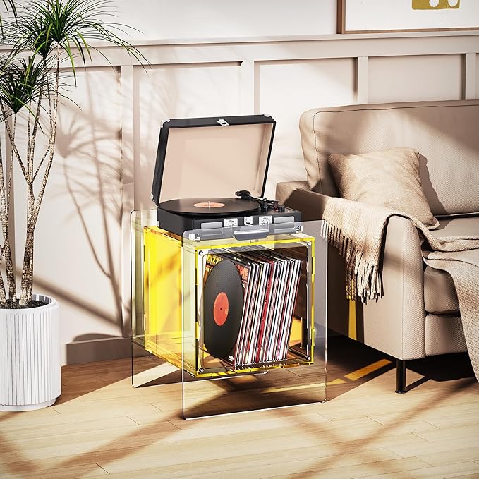 Acrylic Nightstand Colorful Bedside Table with Open Storage Shelf,Clear Side Table for Living Room (1, Yellow)