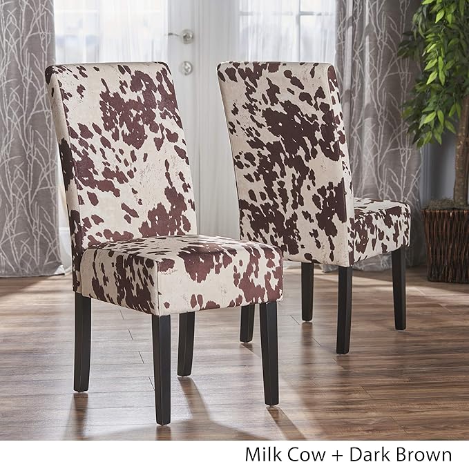 Christopher Knight Home Pertica Contemporary Velvet Dining Chairs, 2-Pcs Set, Milk Cow / Dark Brown