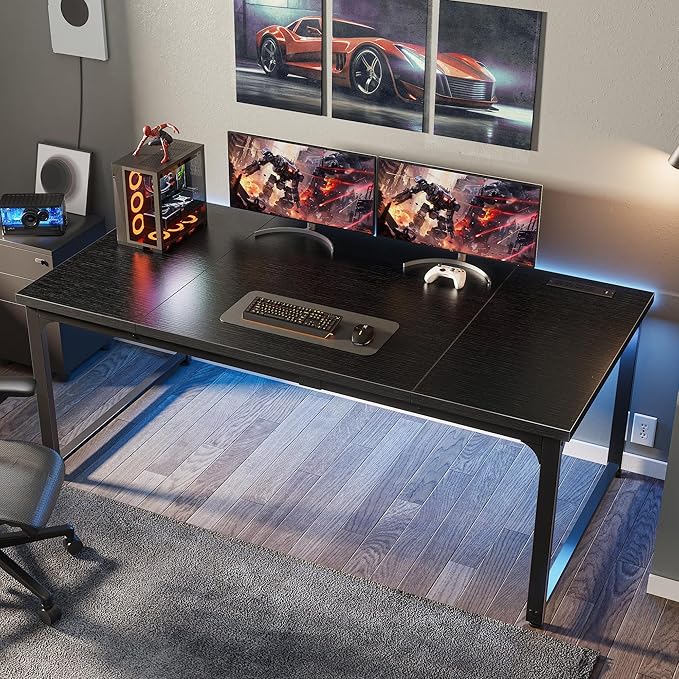 Huuger 63 x 31.5 inch Desk with Power Outlets & USB-C, 1.2 Inch Thicker Desktop, Robust Metal Tubes, Deep Computer Desk, Heavy Duty Office Work Desk, for Home Office, Black