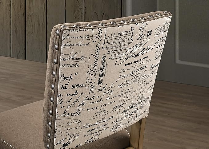 Roundhill Furniture Birmingham Script Printed Driftwood Finish Counter Height Dining Chair with Nail Head, Set of 2