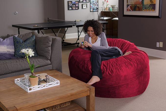 Sofa Sack Bean Bag Chair - Plush, Ultra Soft - Memory Foam Bean Bag Chair with Microsuede Cover - Stuffed Foam Filled Furniture and Accessories for Dorm Room 5 Feet - Cinnabar