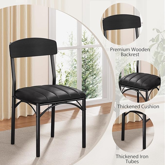 Round Dining Table Set for 4, Kitchen Table and Chairs for 4, Circle Table Round Pedestal Dining Room Dinner Dinette Table Set,5 Piece Space Saving Wood Kitchen & Dining Room Tables (Black, 42In)