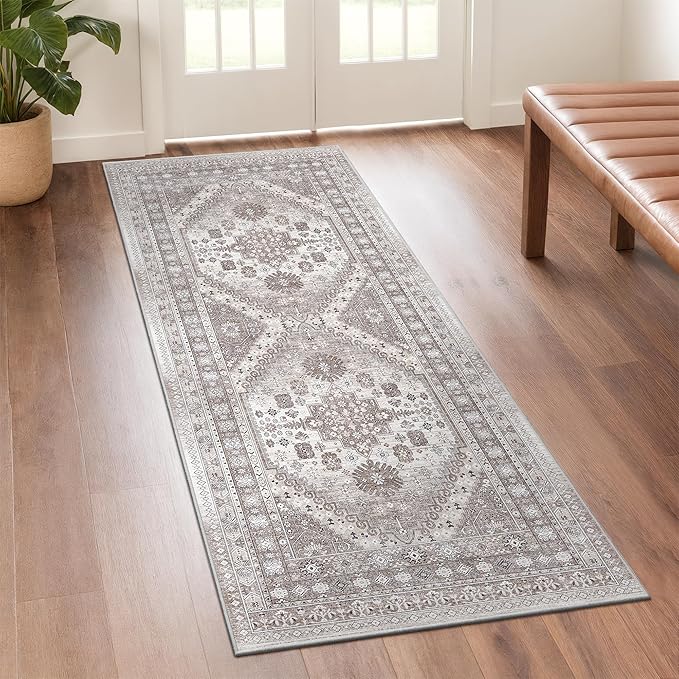 zesthome 2x6 Runner Rug for Hallways, Machine Washable Rug, Non Slip Vintage Low Pile Runners, Stain Resistant Runners for Entryway, Kitchen, Bathroom, Laundry Room, Corridor