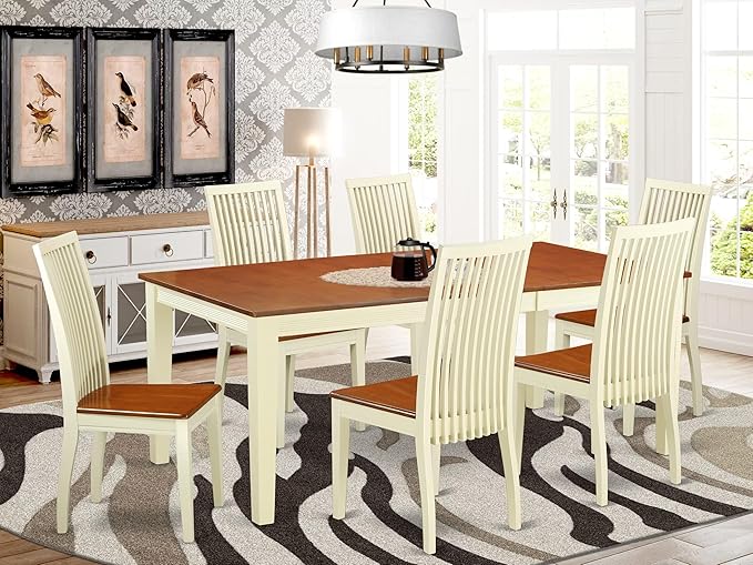 East West Furniture QUIP7-BMK-W 7 Piece Kitchen Table Set Consist of a Rectangle Dining Table with Butterfly Leaf and 6 Dining Room Chairs, 40x78 Inch, Buttermilk & Cherry