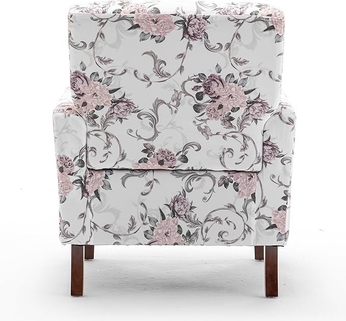 Container Furniture Direct Contemporary Accent Arm Chair with Birch Wood Frame and Velvet Upholstery, Armchair for Office and Living Room Decor, Removable Cushions, 06 Printed Fabric