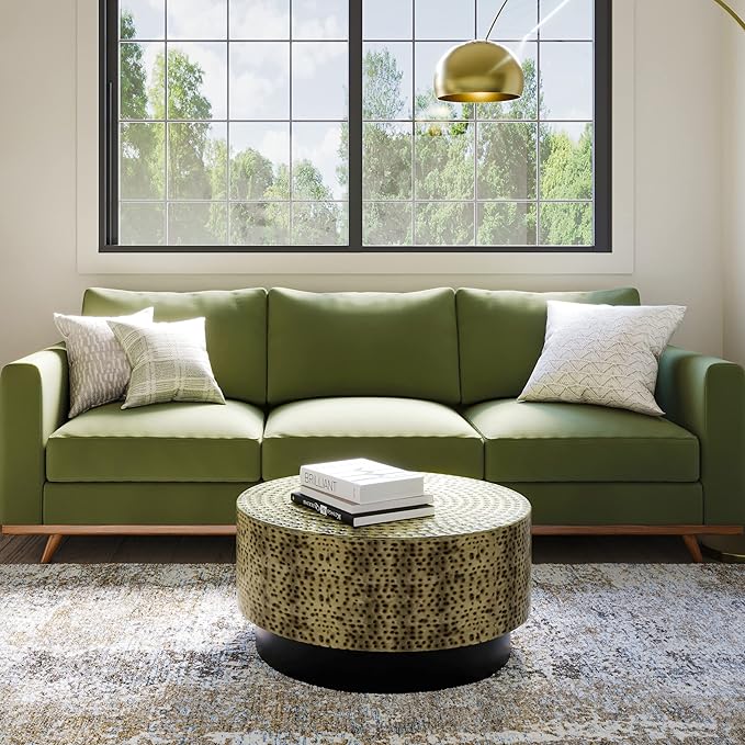 SIMPLIHOME Montrose Metal Coffee Table - 30 inch Wide Solid Iron Round Living Room Table in Antique Gold and Black, Modern Industrial Cocktail Table for Lounge with Hand-Hammered Texture, Assembled