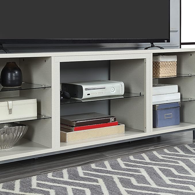 Manhattan Comfort Brighton 60" TV 7 Shelves, Tempered Glass Dividers and Media Wire Management, Modern Free-Standing Entertainment Center for Living Room, Fits up to 56" Television, OneSize, Beige