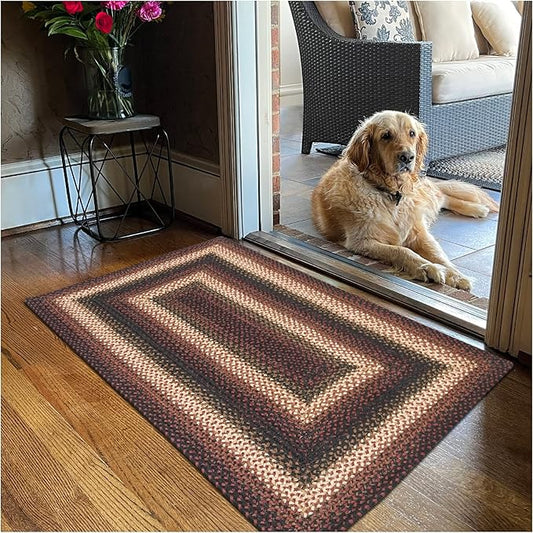 Prescott Jute Braided Rugs 20x30 - Primitive Black and Burgundy Rug for Entryway, Kitchen and Bathroom