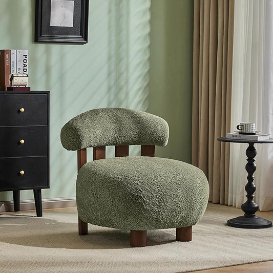 Christopher Knight Home Elvina Boucle Fabric Accent Chair, Solid Wood Single Lounge Sofa, Bedroom Comfy Reading Chair, for Modern Minimalist Style Living Room/Home Office, Olive Green