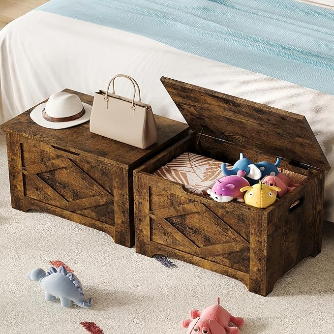 GarveeHome 23.6" Storage Chest, Wooden Storage Bench with Safety Hinge, Easy Assembly, Large Toy Chest for Entryway, Living Room, Bedroom