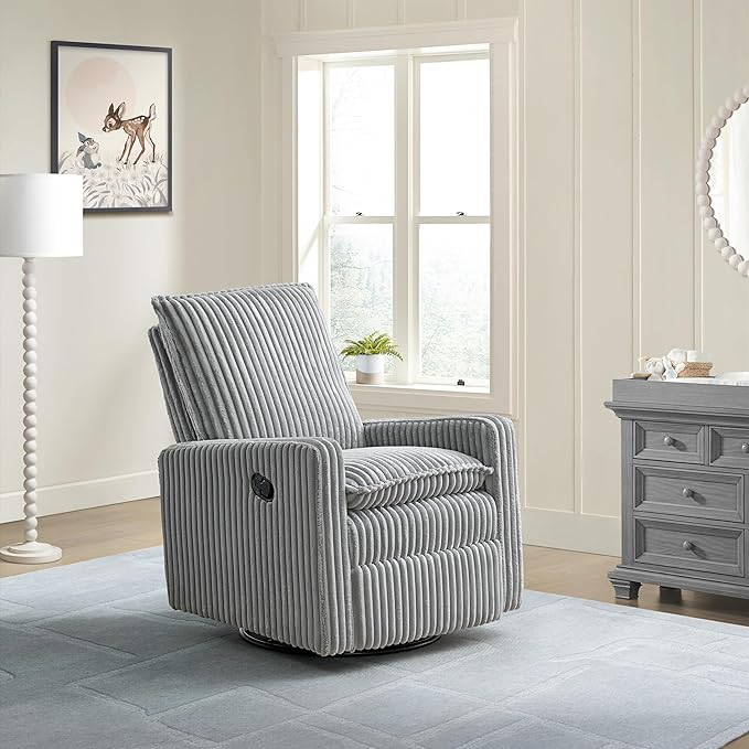 Oxford Baby Uptown Upholstered Swivel Glider and Recliner Nursery Chair - Corduroy, Ash Gray