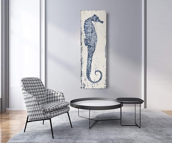 Yihui Arts Seahorse Wall Art Hand Painted Costal Paintings Blue Pictures Canvas Artwork for Living Room Bedroom Decoration