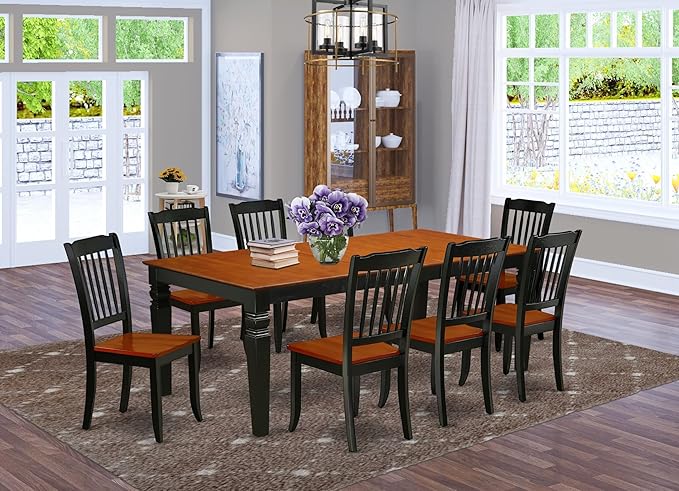 East West Furniture LGDA9-BCH-W 9 Piece Dining Room Furniture Set Includes a Rectangle Kitchen Table with Butterfly Leaf and 8 Dining Chairs, 42x84 Inch, Black & Cherry