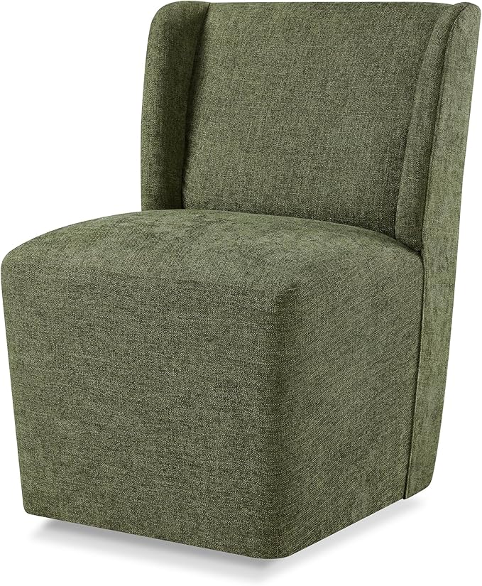 Upholstered Dining Chair with Casters Wingback Modern Side Armless Deskchair with Rollers for Diningroom Bedroom Livingroom Reading Room,Green,1 Box