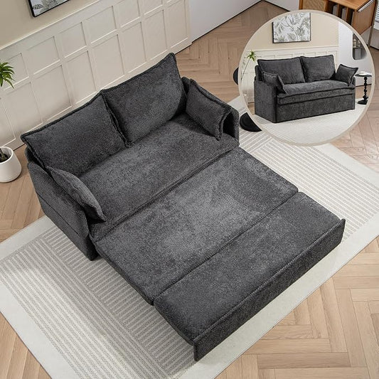 Furnimart 59.5" Queen Size Pull Out Sofa Bed, 3 in 1 Convertible Sleeper Bed with USB/C-Type Charging Ports & Side Pockets, Modern Futon Couch for Living Room, Apartment, RV, Corduroy Dark Grey
