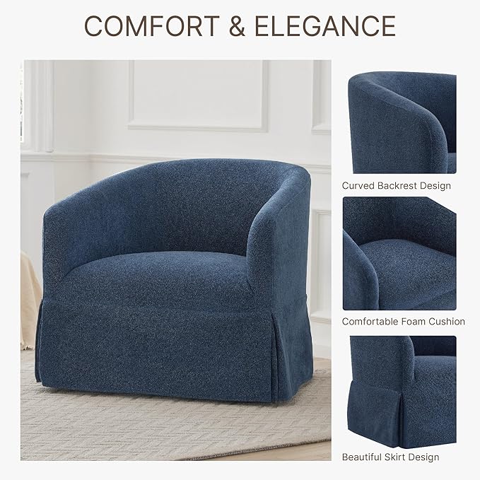 Swivel Accent Chair Set of 2, 360 Degree Performance Fabric Armchair Modern Barrel Chairs Armchair for Living Room Bedroom Home and Office,Blue