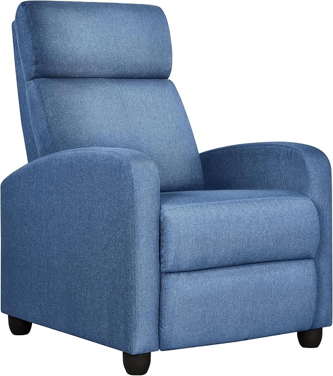 Yaheetech Fabric Recliner Chair Sofa Ergonomic Adjustable Single Sofa with Thicker Seat Cushion Modern Home Theater Seating for Living Room Light Blue