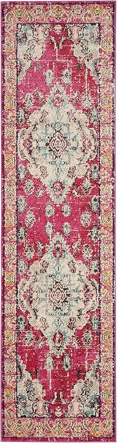 SAFAVIEH Monaco Collection Runner Rug - 2'2" x 8', Pink & Multi, Boho Chic Medallion Distressed Design, Non-Shedding & Easy Care, Ideal for High Traffic Areas in Living Room, Bedroom (MNC243D)