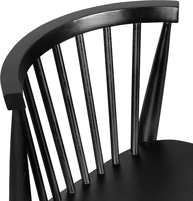 POLY & BARK Ligna Counter Stool Black – Mid-Century Inspired Stool with Sculpted Spindle Back – Solid American Oak Frame and Engineered Wood Veneered Seat – Fully Assembled and Ready to Use