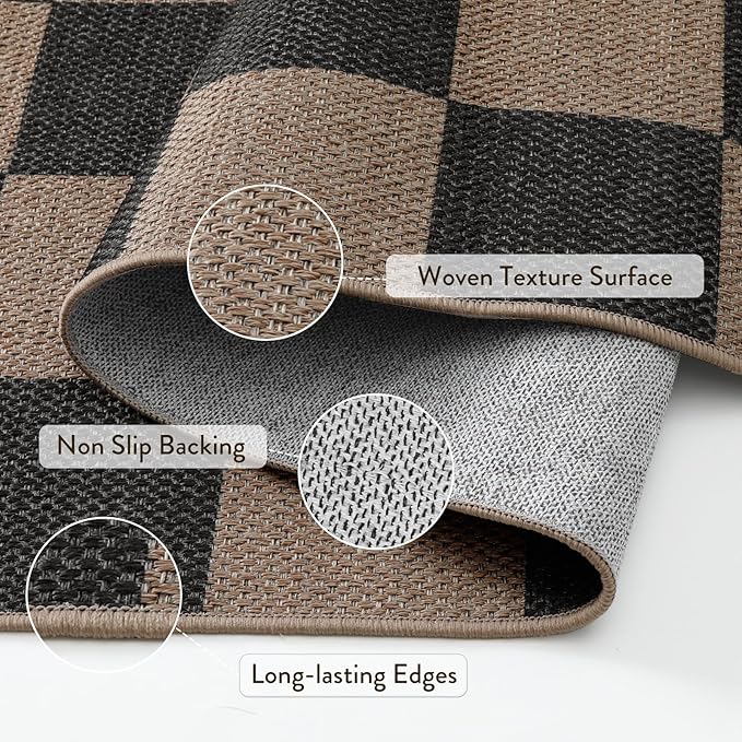 Lahome Checkered Easy Jute 3x5 Rug, Washable Rugs for Living Room Entryway Farmhouse Non Slip Black Outdoor Carpet, Checkerboard Indoor Door Mat for Entry Patio Deck