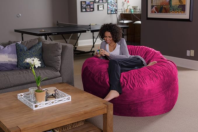 Sofa Sack Bean Bag Chair - Plush, Ultra Soft - Memory Foam Bean Bag Chair with Microsuede Cover - Stuffed Foam Filled Furniture and Accessories for Dorm Room 5 Feet - Magenta