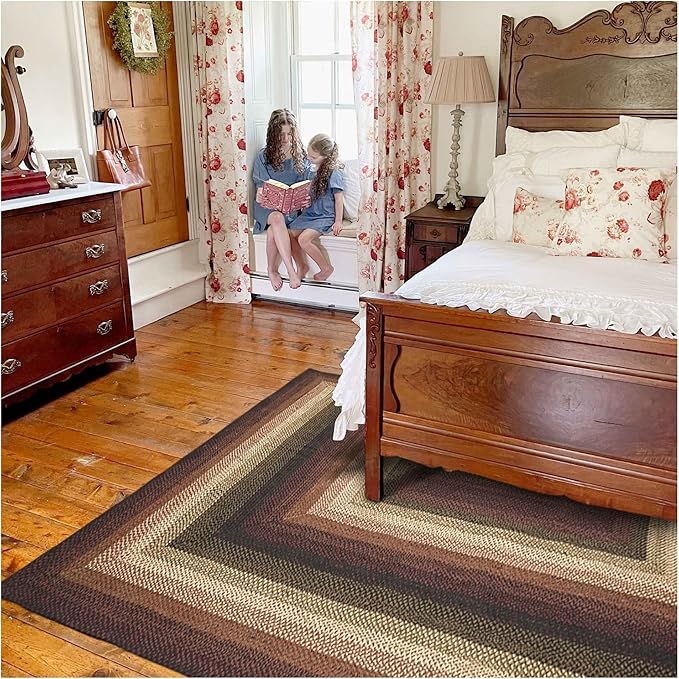 Homespice Prescott Braided Rugs for Bedroom 4x6' - Primitive Country Rugs for Bedroom and Dining Area