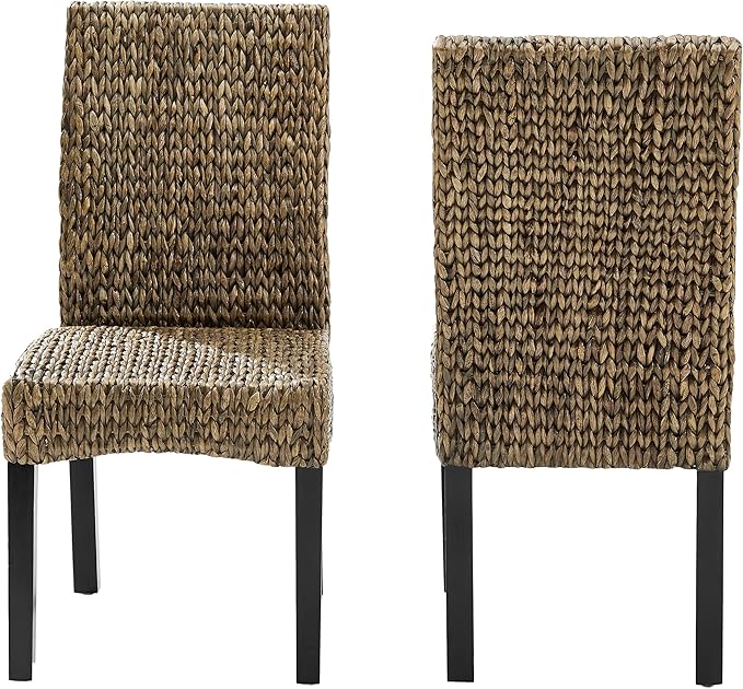 Crosley Furniture Edgewater Handwoven Natural Fiber Rattan Dining Chairs Set of 2, Seagrass