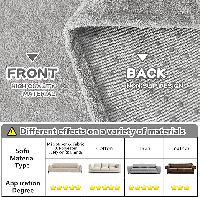 MYSKY HOME Couch Cover Sofa Covers for 3 Cushion Couch, Dog Couch Covers Protector for Sectional Sofa, Non Slip Soft Sofa Slipcover Modern Furniture Protector for Pet, 91" x 134", Light Grey
