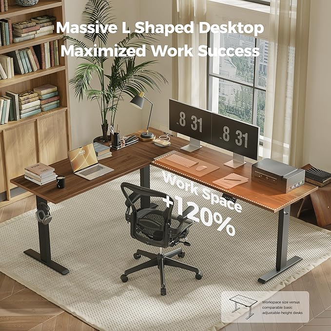 Agilestic 75 Inch L Shaped Standing Desk Adjustable Height, Corner Standing Desk, Sit Stand Up Computer Table, Splice Board, Dark Walnut