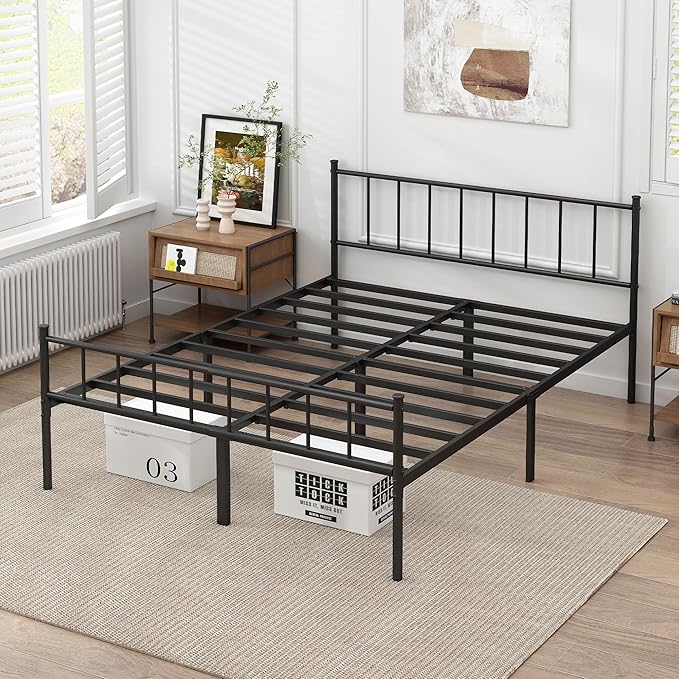 California King Bed Frame-Classic Metal Platform Bed Frame,Mattress Foundation with Steel Slat Support,Under Foundation Storage,No Box Spring Needed, Easy Assembly,California King Size