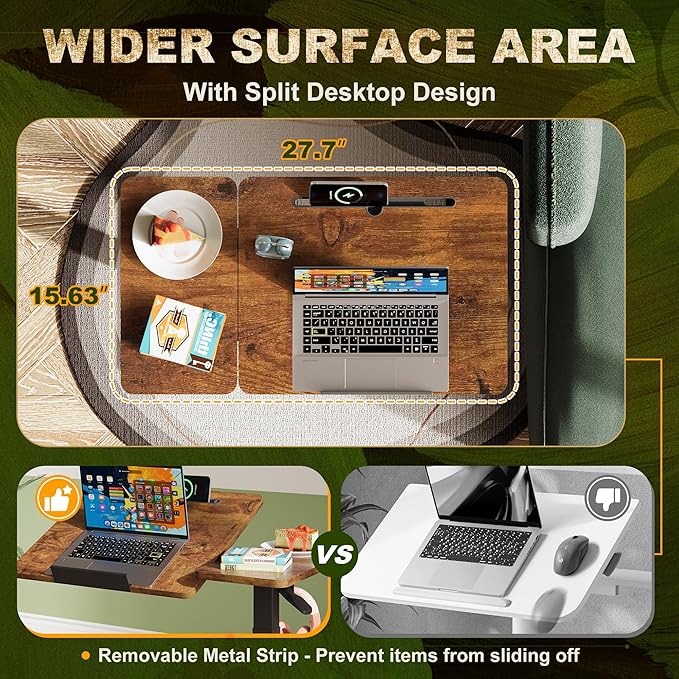 Standing Desk, Medical Overbed Table with Rolling Tray, Dual Pneumatic Angle and Height Adjustable Desk, Portable Side Table with Hidden Wheels, Home & Hospital Use, Rustic Brown