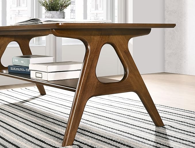 Arona Mid-Century Modern Wood Coffee Table with Shelf