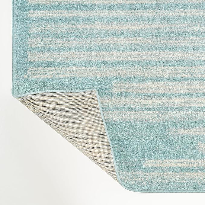 JONATHAN Y Khalil Modern Berber Stripe Turquoise/Cream Indoor Area Rug, 3x5, Contemporary, Bohemian, Easy-Cleaning for Living Room, Bedroom, Kitchen, Pet Friendly, Non-Shedding (MOH207D-3)