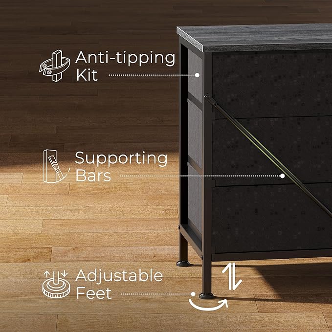 Huuger 70 Inch Dresser for Bedroom, TV Stand for 65, 75, 80 Inch TV, 12 Fabric Drawer Long Dresser, Large Storage Organizer Unit, Wide Chest of Drawer with Storage, for Living Room, Grey