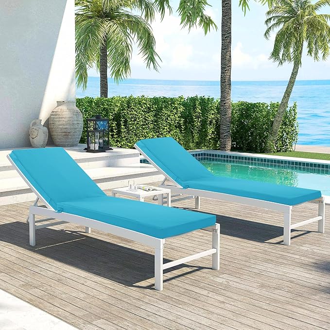 Chaise Lounge Cushions Outdoor Set of 2 - Waterproof and Fade Resistant Sun Lounger Replacement Cushions - Patio Lounger Pads with Removable Cover for Pool, Deck, Lawn, 80 x 26 x 3 Inch, Teal