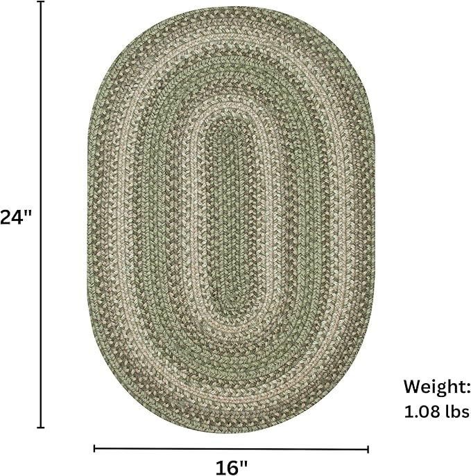 Grassland Country Braided Oval Rugs 16x24 - Braided Green Jute Rug for Kitchen and Entryway