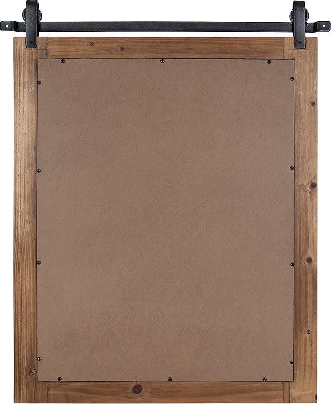 Kate and Laurel Cates Rustic Wall Mirror, 22" x 30" Rustic Brown, Farmhouse Barn Door-Inspired Wall Decor