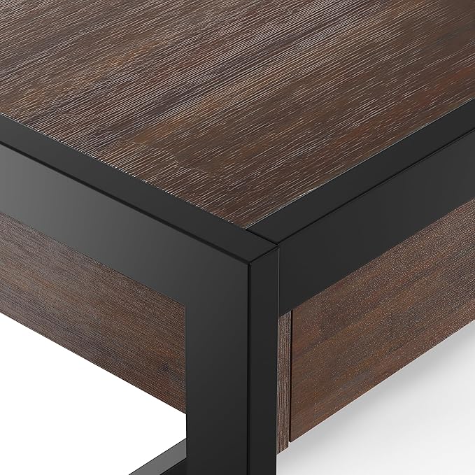 SIMPLIHOME Erina Desk - 60-Inch Wide Solid Acacia Wood and Metal Writing Desk in Distressed Charcoal Brown, Modern Industrial Home Office Computer Table for Study with 2 Drawers and Keyboard Tray