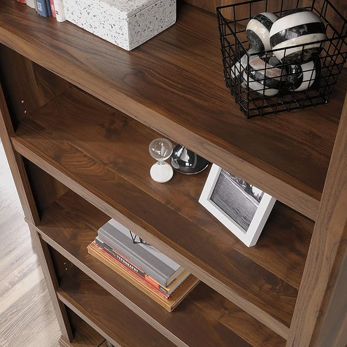 Sauder 5 Tier Book Shelf Wooden Bookcase Multipurpose Bookshelf for Home Office, Living Room, in Grand Walnut