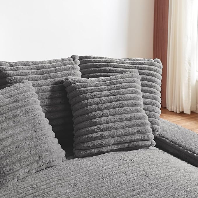 64" Oversized Chaise Daybed Lounge Sleeper Sofa Extra Wide Cloud Sofa&Couch, Luxury Plush Corduroy Upholstered Loveseat Couch Deep Seat Living Room Queen Size Sofabed W/5 Pillows for Home/Apartment