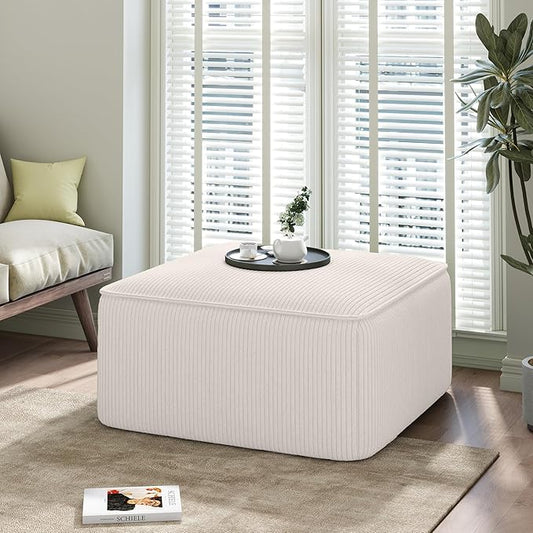 Christopher Knight Home Isa Square Ottoman Footstool, Corduroy Pouf Poufee Footrest Ottoman Large Seat, Modern Side Table for Living Room Bedroom Home Decor, Beige, 30"