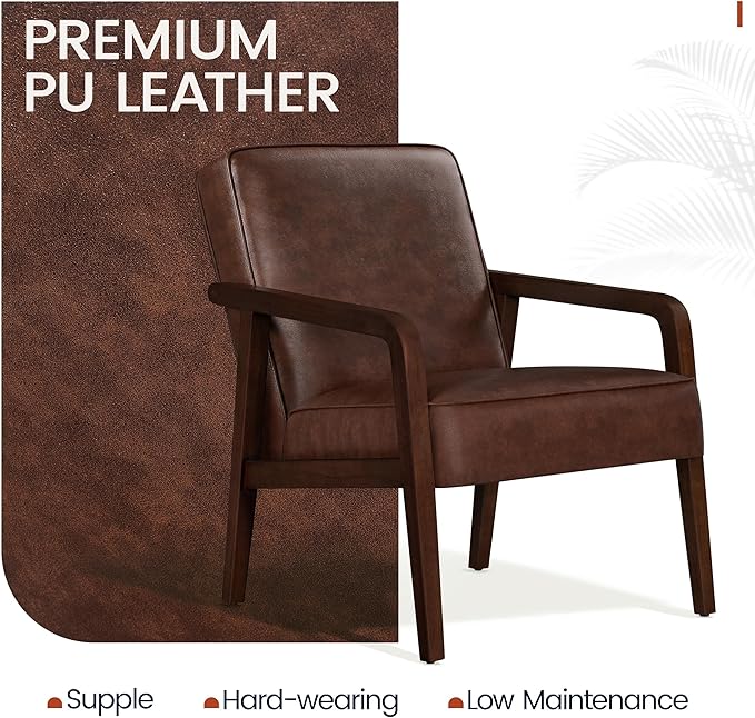 Yaheetech PU Leather Accent Chair, Mid-Century Modern Barrel Chair with Wooden Frame and Soft Thick Padded for Living Room Bedroom Home Office, 2 PCS, Dark Brown