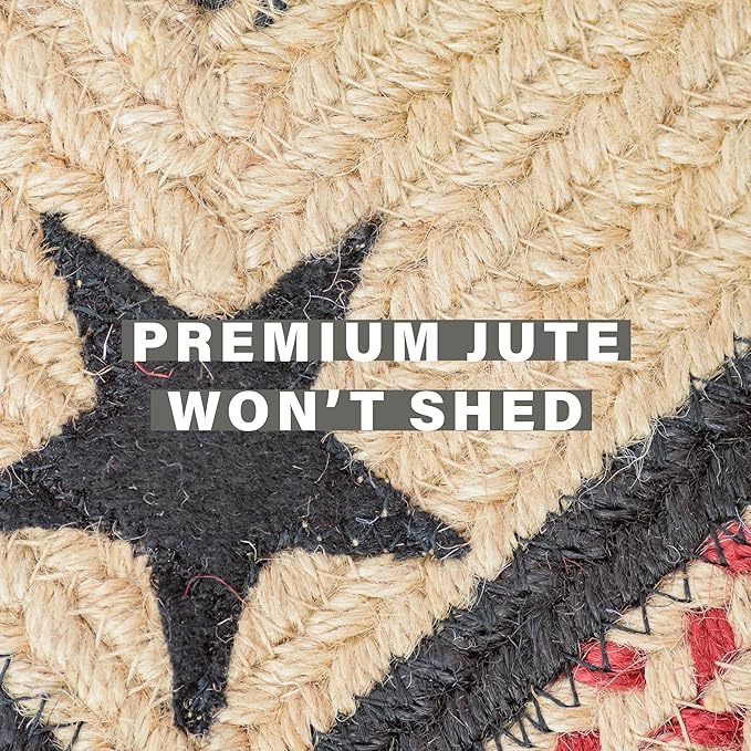 Homespice Gloucester Jute Braided Rug 20x30in Rect Black-Tan-Red Natural Jute Rug. Uses- Indoor Entryway, Kitchen Rug, Bedroom Doorway Reversible, Rustic, Country, Primitive, Farmhouse Decor