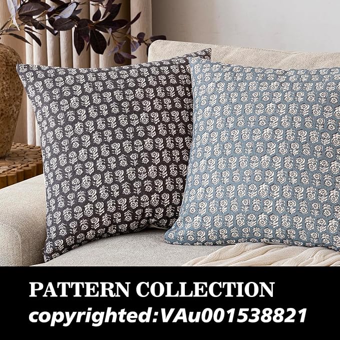 Foindtower Set of 2 Decorative Neutral Floral Print Throw Pillow Covers Vintage Accent Farmhouse Cushion Covers Boho Home Decor for Sofa Couch Chair Bedroom Living Room Outdoor,24×24 Inch,Black