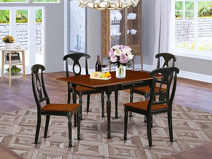 East West Furniture MZKE5-BCH-W 5 Piece Modern Dining Table Set Includes a Rectangle Wooden Table with Dropleaf and 4 Dining Chairs, 36x54 Inch, Black & Cherry