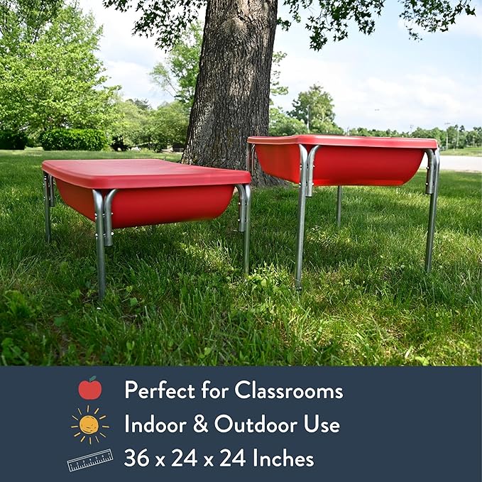 Children's Factory Medium Sensory Table – 18″ Height Table and Lid, Sandbox with Lid, Water Table for Kids, Red